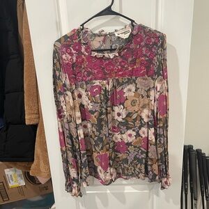 Savanna Jane Floral Peasant Blouse in Magenta, Gray, Cream and Brown